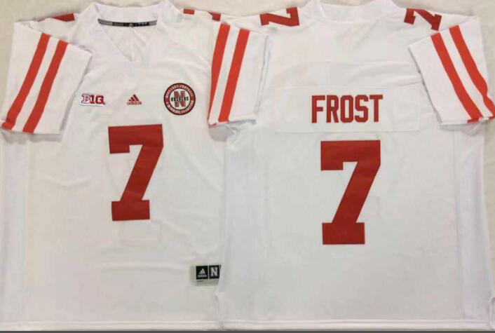 Mens NCAA Nebraska Huskers 7 Frost White College Football Jersey