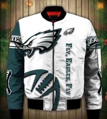 Mens NFL Football Philadelphia Eagles Flying Stand Neck Coat 3D Digital Printing Customized Jackets  4