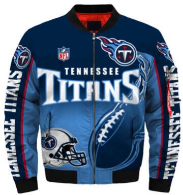 Mens NFL Football Tennessee Titans Flying Stand Neck Coat 3D Digital Printing Customized Jackets 3