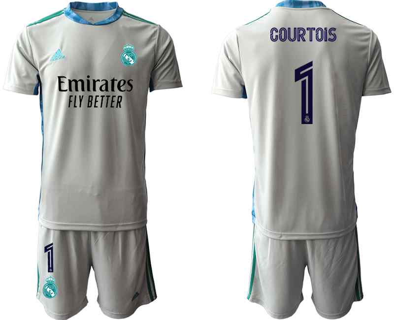 2020-21 Real Madrid 1 COURTOIS Gray Goalkeeper Soccer Jersey