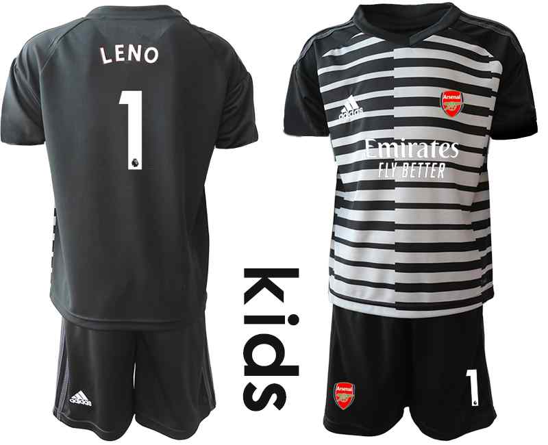 2020-21 Arsenal 1 LENO Black Youth Goalkeeper Soccer Jersey