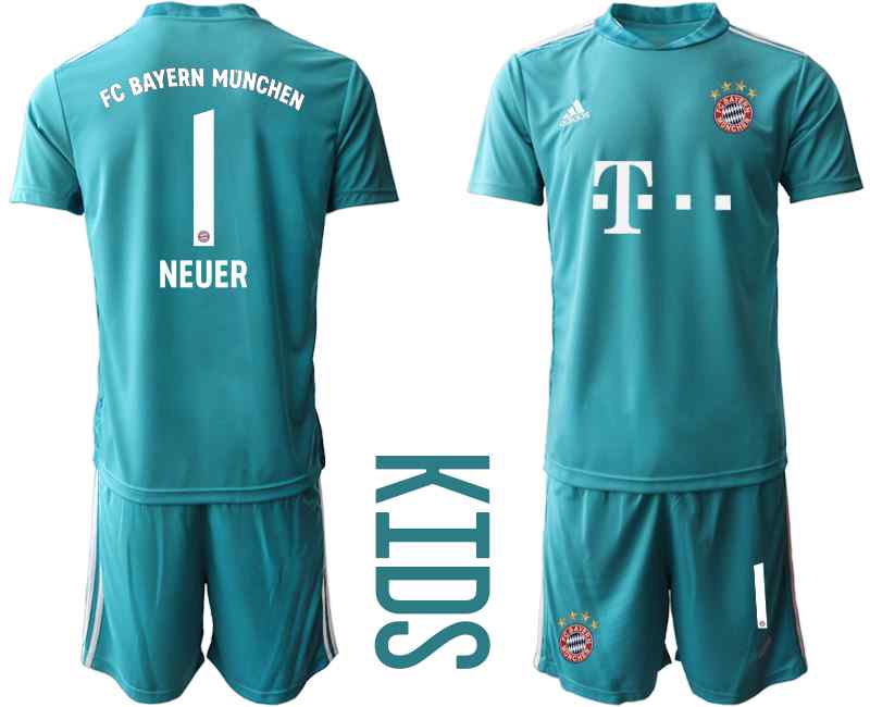 2020-21 Bayern Munich 1 NEUER Blue Youth Goalkeeper Soccer Jersey