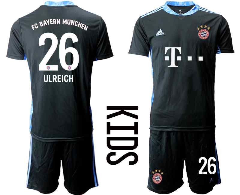 2020-21 Bayern Munich 26 ULREICH Black Youth Goalkeeper Soccer Jersey