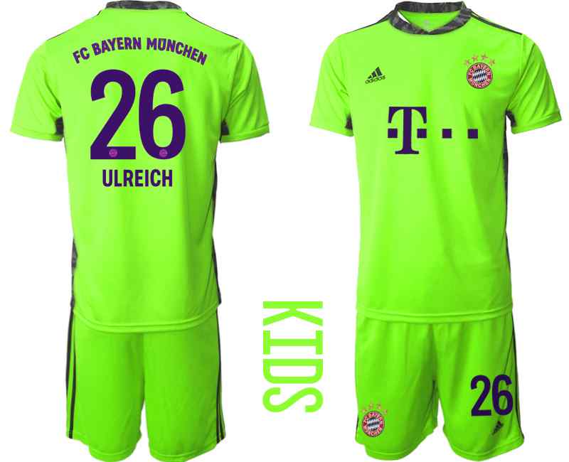 2020-21 Bayern Munich 26 ULREICH Fluorescent Green Youth Goalkeeper Soccer Jersey