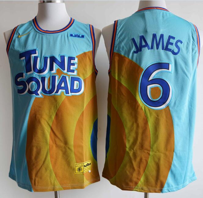 Tune Squad 6 James Blue yellow Nike Stitched Movie Basketball Jersey