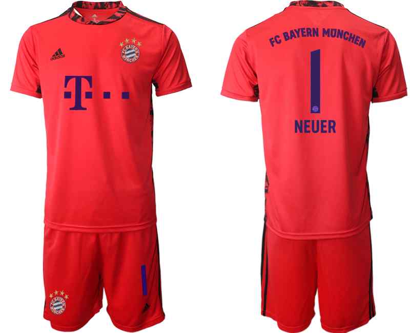 2020-21 Bayern Munich 1 NEUER Red Goalkeeper Soccer Jersey