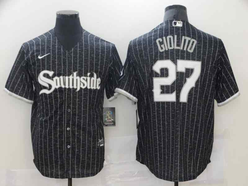 White Sox 27 Lucas Giolito Black 2021 City Connect Cool Base Jersey