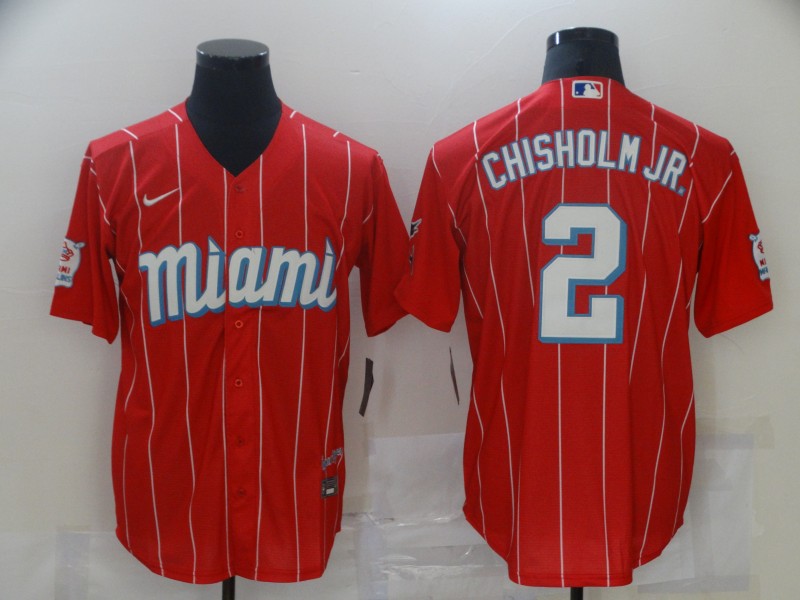 Marlins 2 Jazz Chisholm Jr Red 2021 City Connect Cool Base Jersey