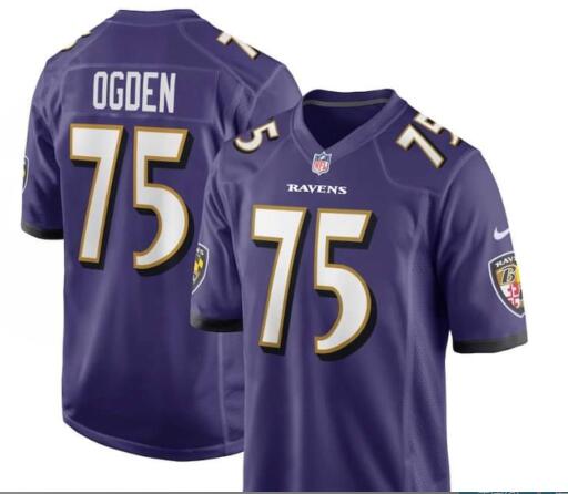Baltimore Ravens 75 Ogden Purple Jerseys