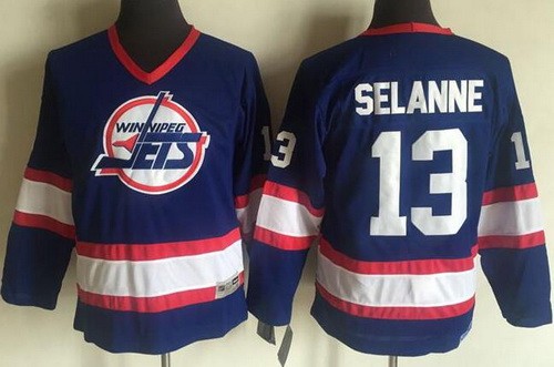 Youth Winnipeg Jets #13 Teemu Selanne Blue Throwback Jersey