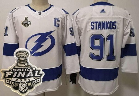 Youth Tampa Bay Lightning #91 Steven Stamkos White 2021 Stanley Cup Finals Authentic Jersey