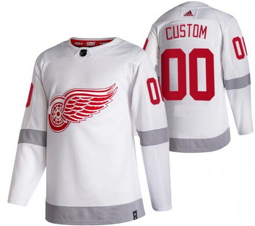 Men's Detroit Red Wings Customized White 2021 Reverse Retro Authentic Jersey