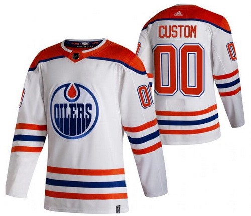 Men's Edmonton Oilers Customized White 2021 Reverse Retro Authentic Jersey