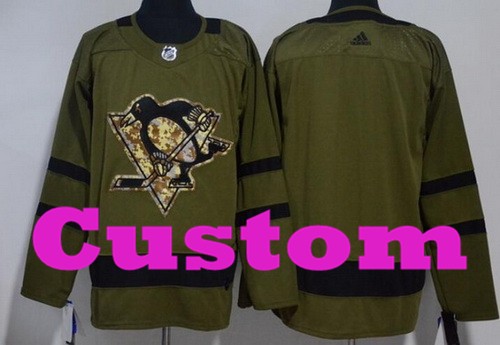 Men's Pittsburgh Penguins Customized Green Salute To Service Authentic Jersey