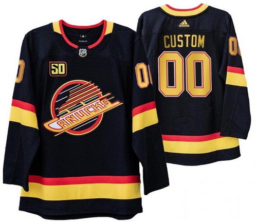 Men's Vancouver Canucks Customized Black 50th Anniversary Authentic Jersey
