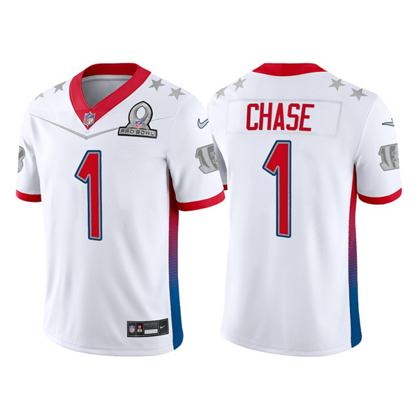 Cincinnati Bengals Customized#1 Ja'Marr Chase 2022 White AFC Pro Bowl Stitched Jersey