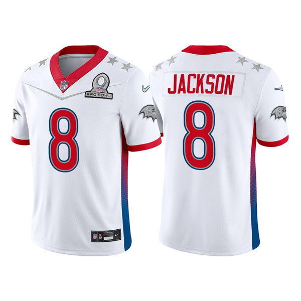 Baltimore Ravens Customized#8 Lamar Jackson 2022 White AFC Pro Bowl Stitched Jersey