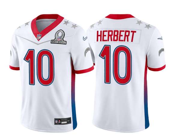 Los Angeles Chargers Men's #10 Justin Herbert 2022 White Pro Bowl Stitched Jersey