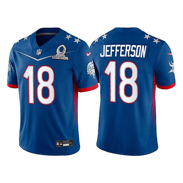Minnesota Vikings Customized#18 Justin Jefferson 2022 Royal NFC Pro Bowl Stitched Jersey