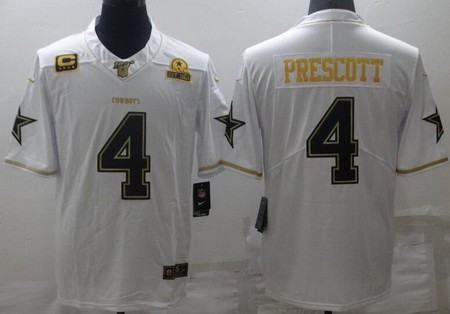 Men's Dallas Cowboys #4 Dak Prescott Limited White Gold 60th Anniversary Vapor Jersey