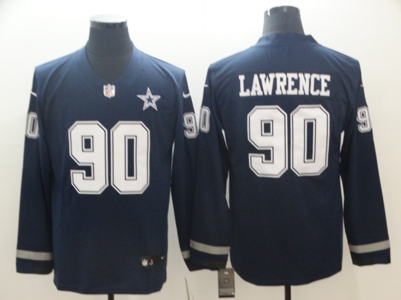 Men's Nike Dallas Cowboys #90 Demarcus Lawrence Limited Navy Blue Therma Long Sleeve NFL Jersey