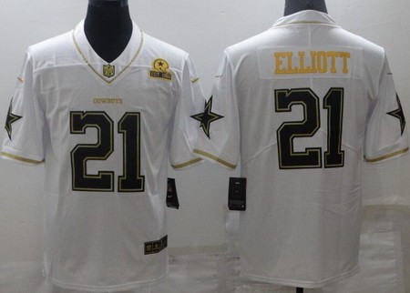 Men's Dallas Cowboys #21 Ezekiel Elliott Limited White Gold 60th Anniversary Vapor Jersey
