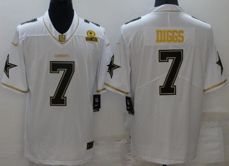 Men's Dallas Cowboys #7 Trevon Diggs Limited White Gold Vapor Jersey