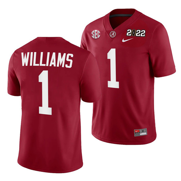 Alabama Crimson Tide #1 Jameson Williams 2022 Patch Red College Football Stitched Jersey