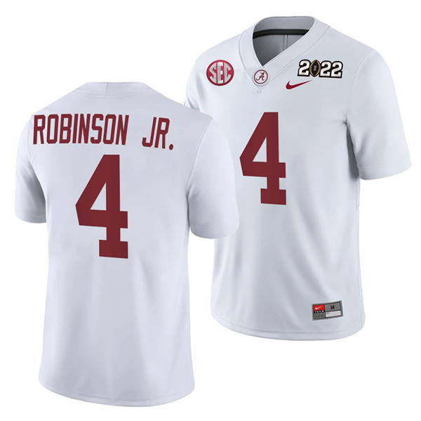 Alabama Crimson Tide #4 Brian Robinson Jr. 2022 Patch White College Football Stitched Jersey