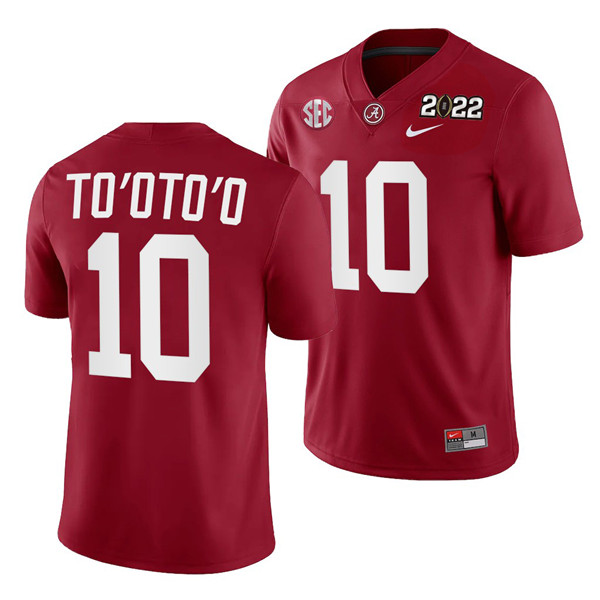 Men's Alabama Crimson Tide #10 Henry To'oTo'o 2022 Patch Red College Football Stitched Jersey