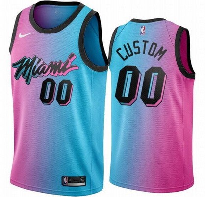 Miami Heat Customized Pink Blue 2021 City Stitched Swingman Jersey