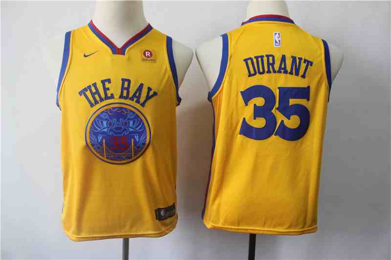 Warriors 35 Kevin Durant Gold City Edition Youth Nike Swingman Jersey