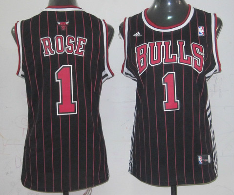 Bulls 1 Rose Black Pinstripe Women Jersey