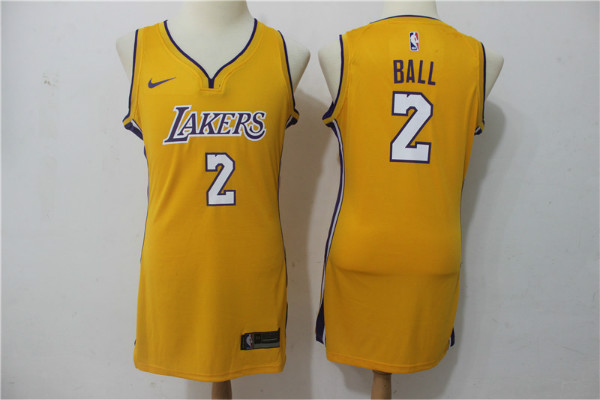 Lakers 2 Lonzo Ball Yellow Women Nike Swingman Jersey