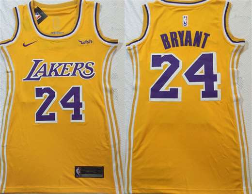 Lakers 24 Kobe Bryant Yellow  Women Replica Jersey