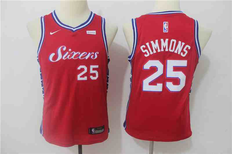 76ers 25 Ben Simmons Red Youth Nike Swingman Jersey