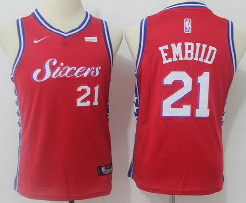 Youth Philadelphia 76ers #21 Joel Embiid Red Icon Sponsor Swingman Jersey