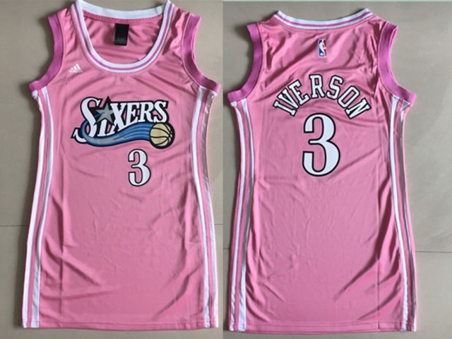 76ers 3 Allen Iverson Pink Women Swingman Jersey