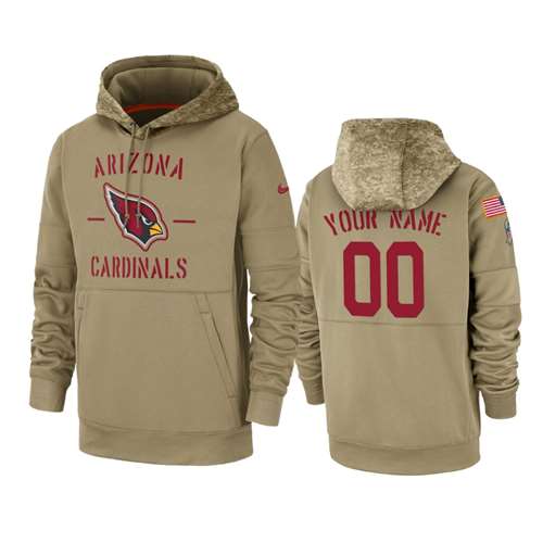 Arizona Cardinals Customized Tan 2019 Salute To Service Sideline Therma Pullover Hoodie