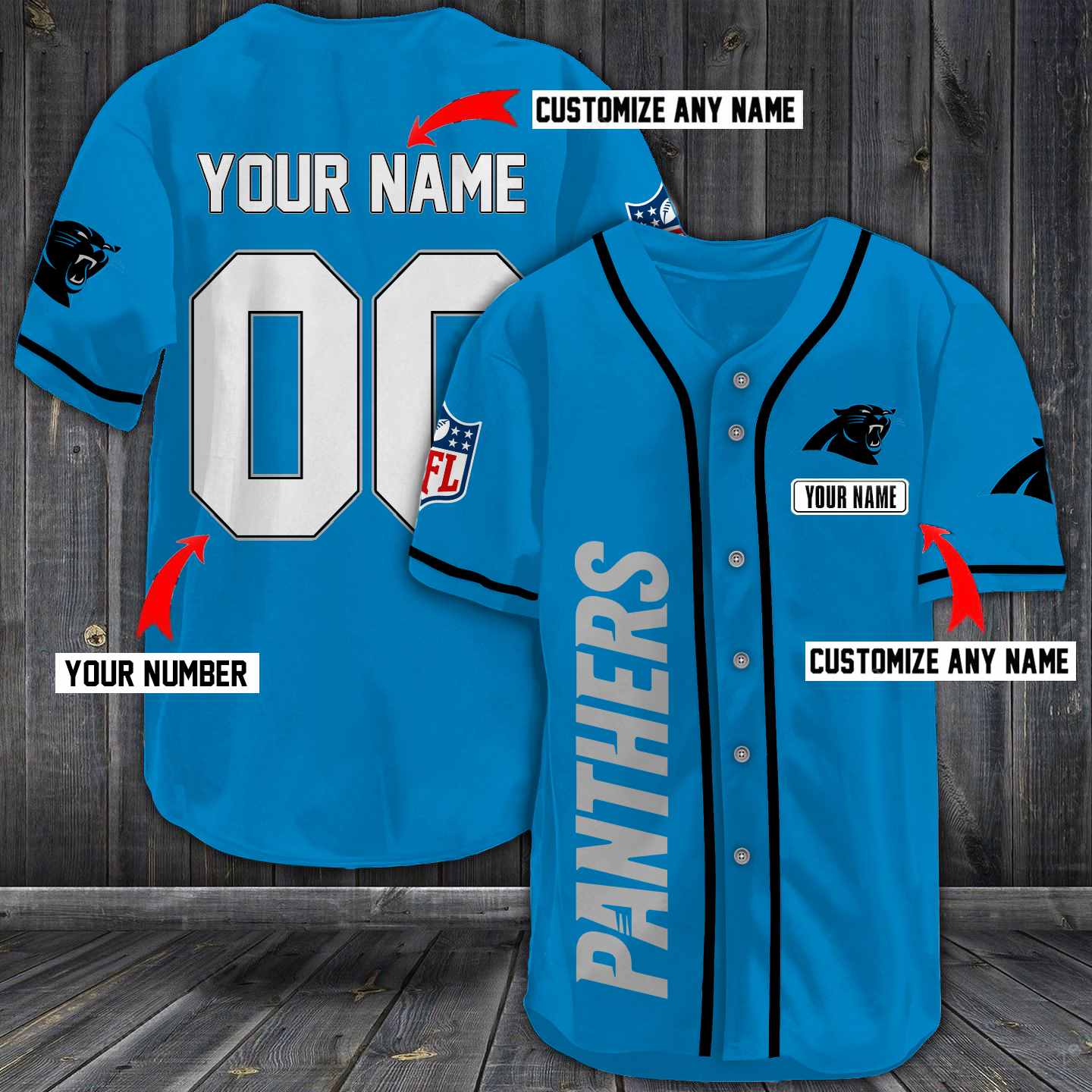 Panthers Baseball B.Blue Custom Name And Number Jerseys Shirts