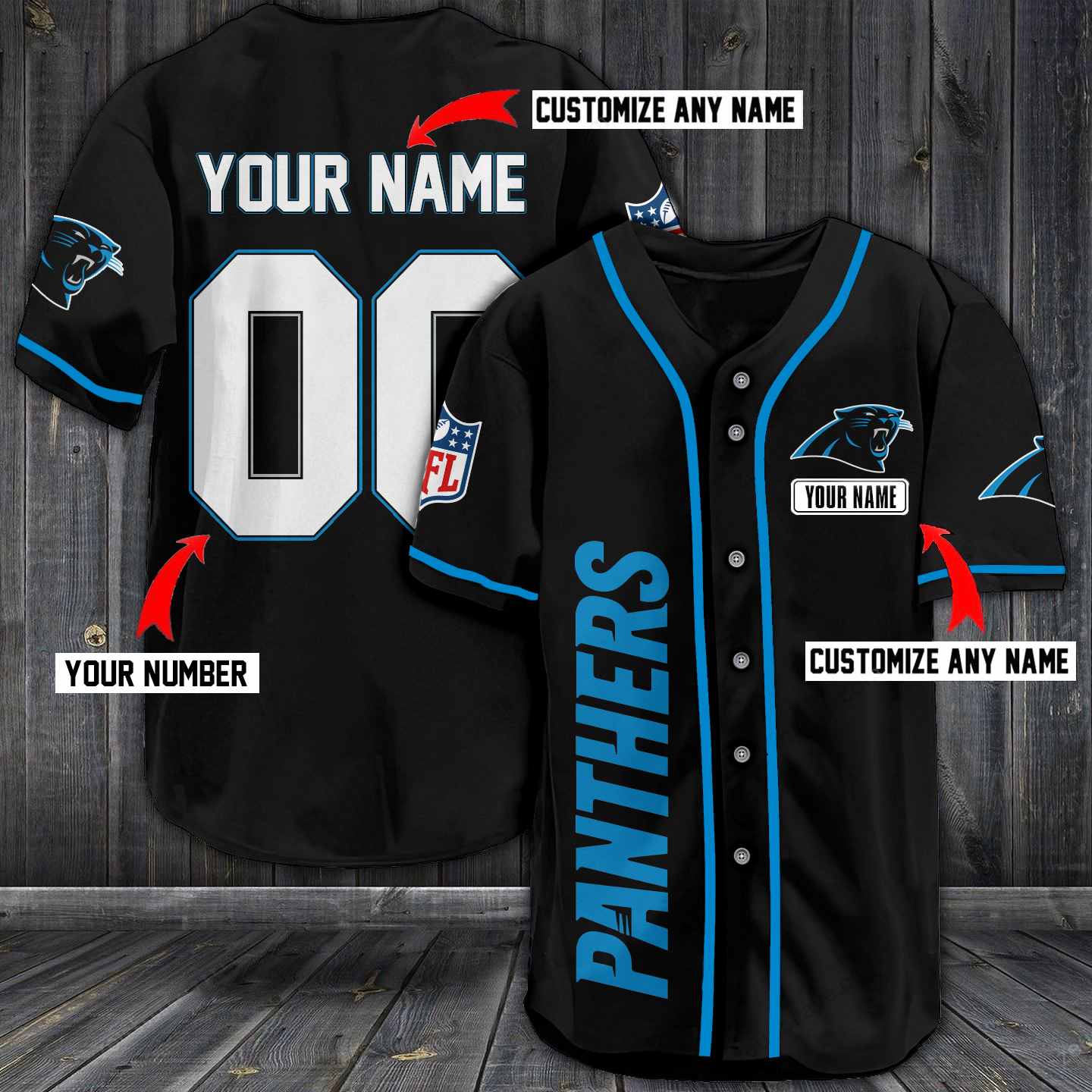 Panthers Baseball Black Custom Name And Number Jerseys Shirts