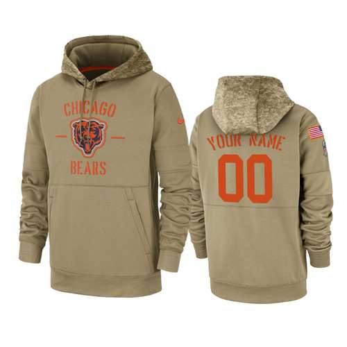 Chicago Bears Customized Tan 2019 Salute To Service Sideline Therma Pullover Hoodie