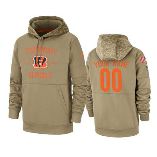 Cincinnati Bengals Customized Tan 2019 Salute To Service Sideline Therma Pullover Hoodie