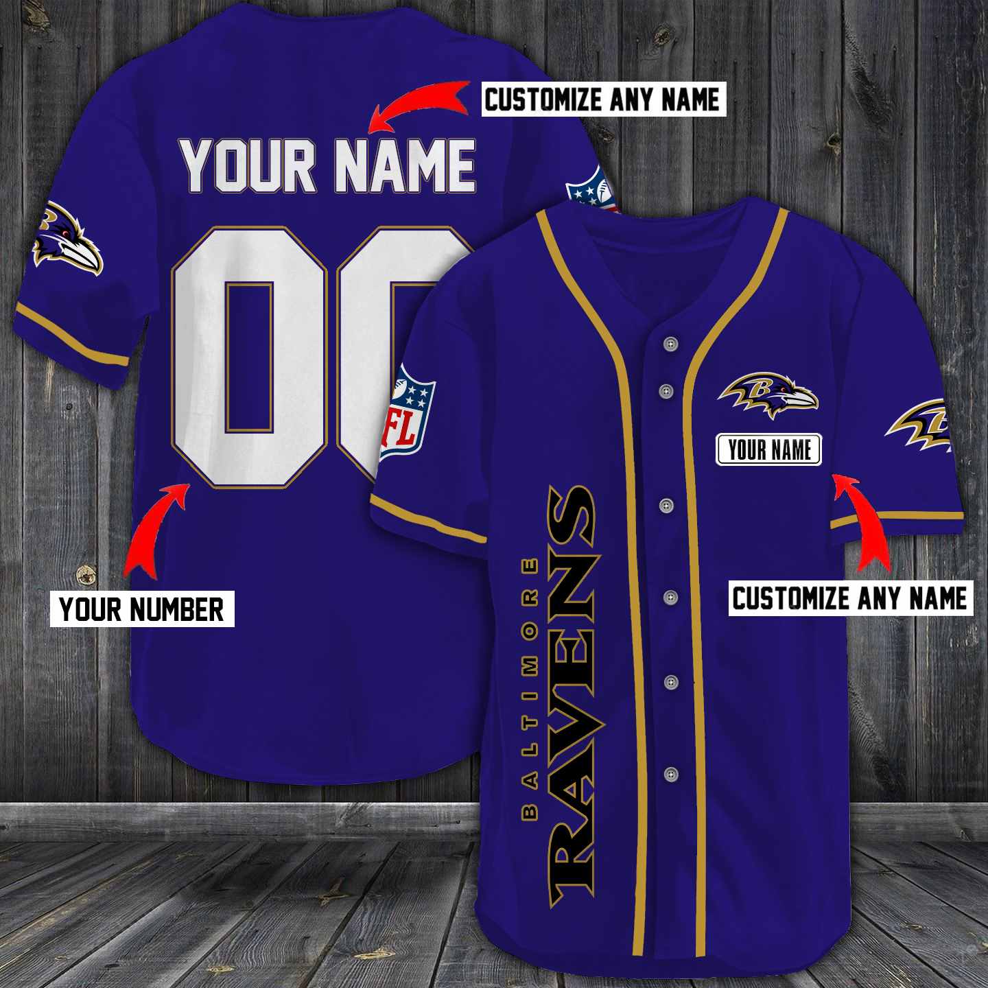 Baltimore Ravens Baseball Purple Custom Name And Number Jerseys Shirts