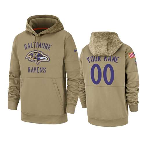 Baltimore Ravens Customized Tan 2019 Salute To Service Sideline Therma Pullover Hoodie