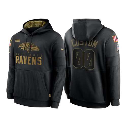Baltimore Ravens Customized 2020 Black Salute To Service Sideline Performance Pullover Hoodie