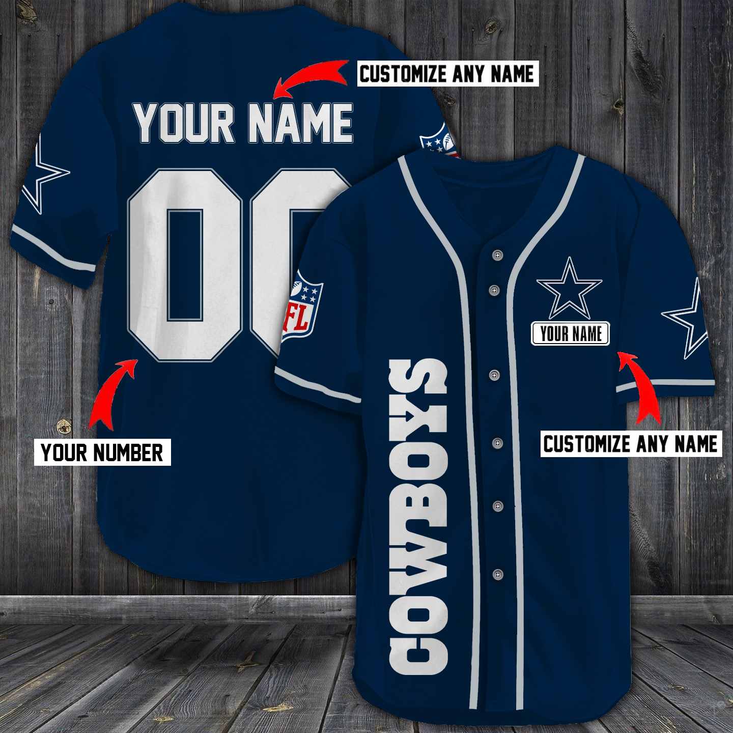 Cowboys Baseball Blue Custom Name And Number Jerseys Shirts