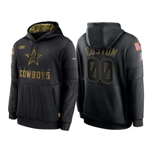 Dallas Cowboys Customized 2020 Black Salute To Service Sideline Performance Pullover Hoodie