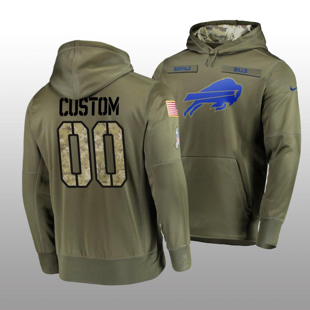 Buffalo Bills Customized Olive Salute To Service Sideline Therma Performance Pullover Hoodie