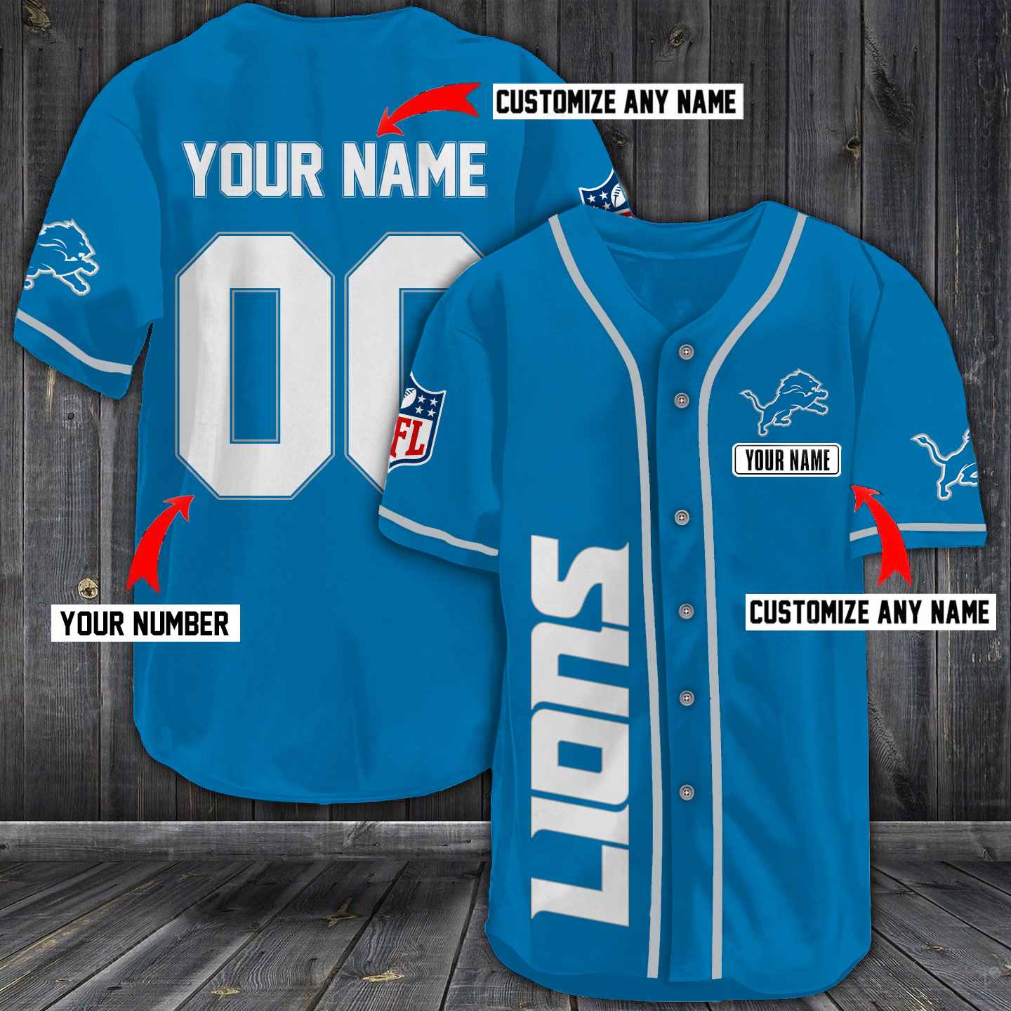 Lions Baseball B.Blue Custom Name And Number Jerseys Shirts